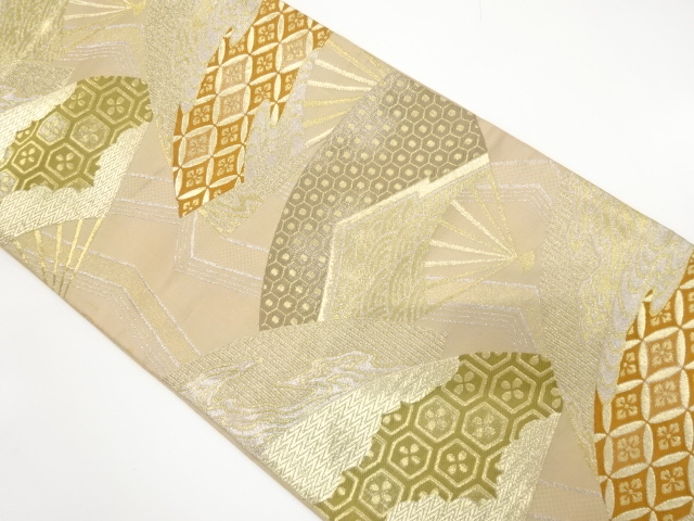 JAPANESE KIMONO / ANTIQUE FUKURO OBI / WOVEN FAN & CLASSICAL PATTERN